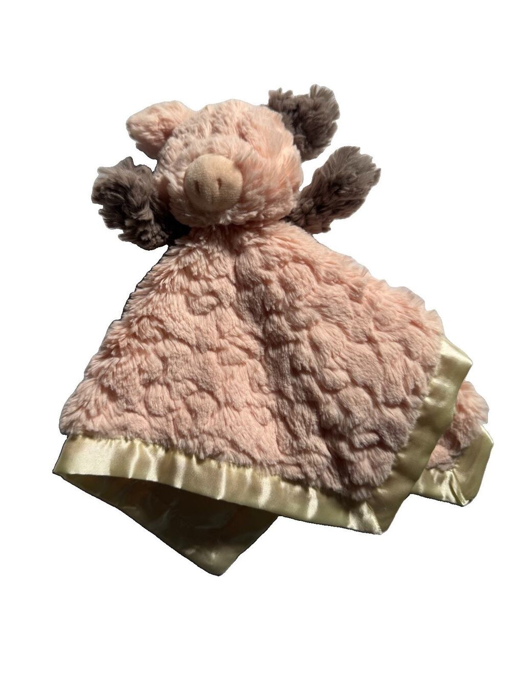 Mary Meyer Pink Pig Lovey 13" Baby Security Blanket Cream Satin Trim & Back